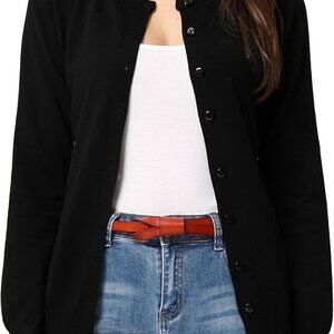 Versatile Women's Lightweight Knit Cardigan - Long Sleeve & Crew Neck in Black